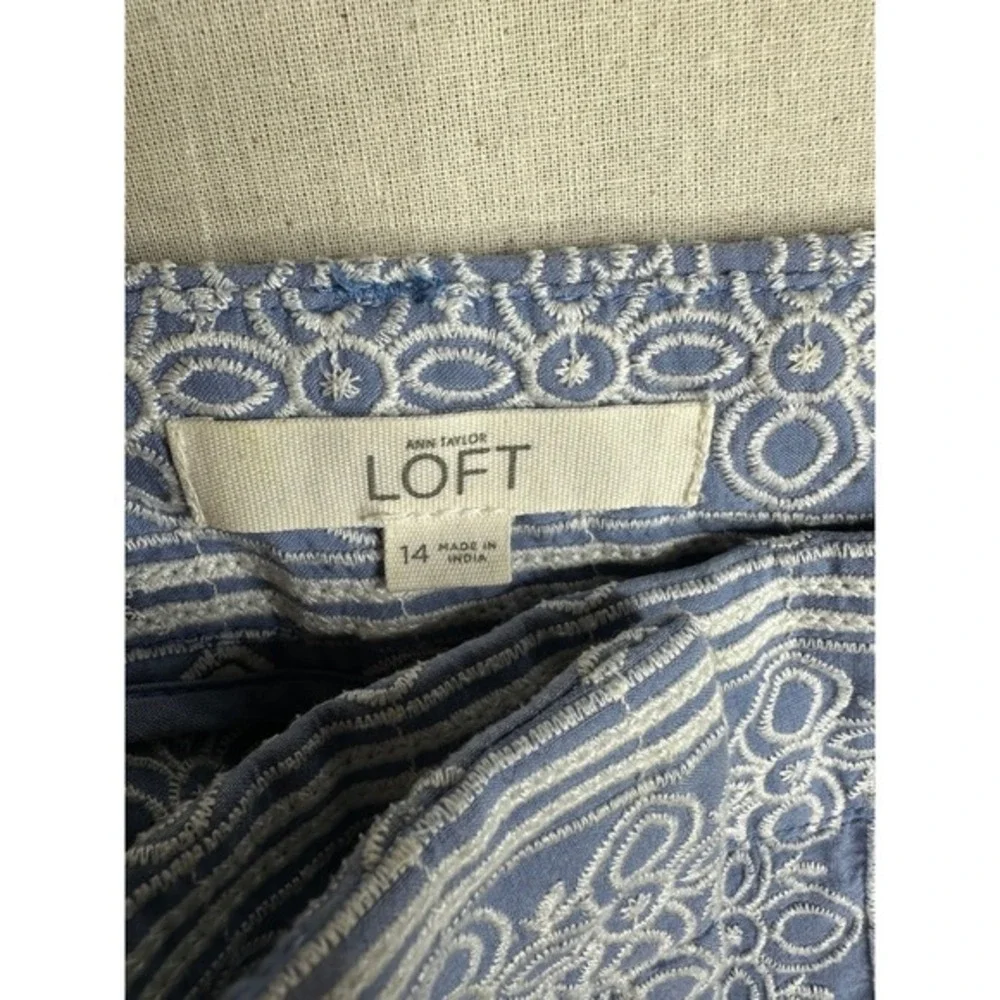 Ann Taylor Loft Shorts Womens Size 14‎ Blue White Embroidered Riviera Short